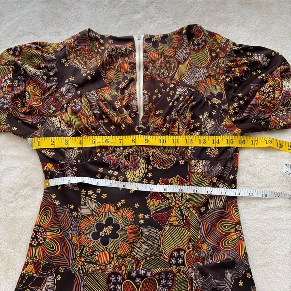 Vintage 1970s Floral Fall Brown Orange Maxi Dress